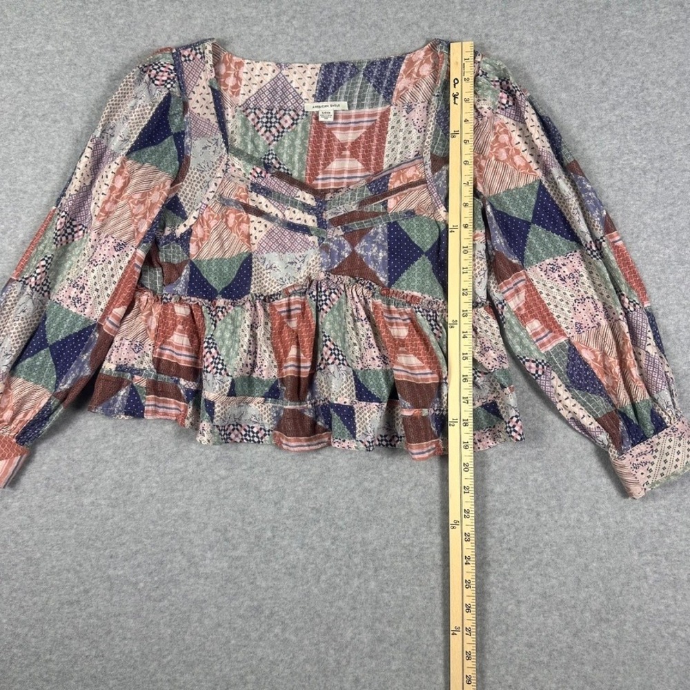 American Eagle Patchwork Peasant Blouse Multicolo… - image 4